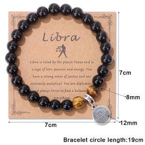 Pulsera de cuentas horóscopo Libra con piedras ojo de tigre y colgante plateado