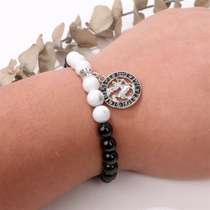 Beaded Sagittarius constellation bracelet with white marble and black polished beads