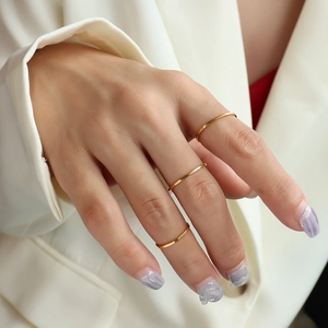 Minimalistisches 3er-Set dünne Ringe aus 18k vergoldetem Titanstahl für Damen