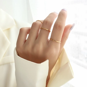 Minimalist 18k gold plated stainless steel thin stacking rings set for women