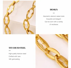 Macro detail of 18K gold plated titanium steel geometric link chain showing polished texture