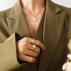 Letter S Square Pendant Necklace 18K Gold Plated Titanium Steel Minimalist Punk Ins Style Retro Jewelry For Women