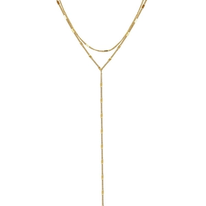Double-layered 18k gold plated titanium steel Y-necklace with long tassel and sequins