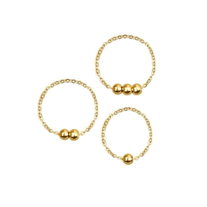 Bague chaîne minimaliste en acier titane plaqué or 18 carats avec perles lisses