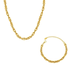 Ensemble de bijoux hip hop avec collier et bracelet à grosse chaîne torsadée dorée