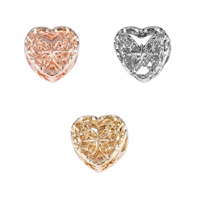 Abalorios de corazón calado en oro rosa, plata y oro para la creación de joyas artesanales