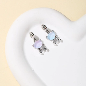 Exquisite bear-shaped silver metal pendants with opal-effect blue and purple stones