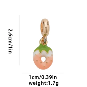Pink enamel strawberry donut charm with gold plating for DIY jewelry making