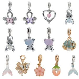 DIY Alloy Crystal Rhinestone Charms Pendants For Jewelry Making Bracelet Necklace Butterfly Heart Bear Rabbit Fishtail Enamel Jewelry Findings Handcraft Women Girl