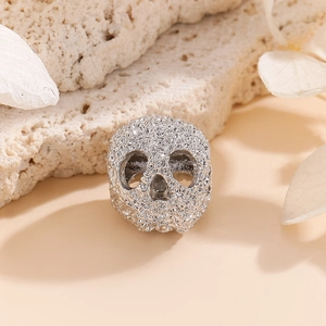 Perle intercalaire crâne argenté texturé pour création de bijoux gothiques hip-hop