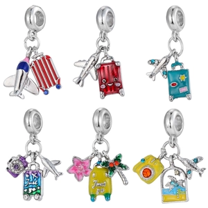 Alloy Enamel Travel Charm Pendants Airplane Luggage Camera Earth Dangle For DIY Bracelet Necklace Women Jewelry Making