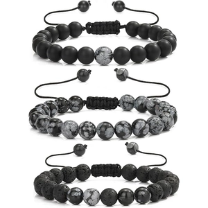 Three-piece set of 8mm bead bracelets with tiger eye, turquoise, and lava stone