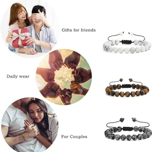 Three-piece adjustable 8mm bead bracelet set with tiger eye and turquoise stones