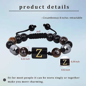 Bracelet en perles d'œil de tigre avec breloque lettre Z et cordon tressé réglable
