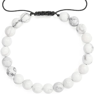 8mm white marble turquoise beaded bracelet with adjustable black braided cord