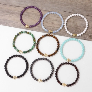 Detailed collection of 6mm natural stone bead bracelets with golden cross charms in nine colors