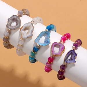 Pulseras elásticas de cuentas de ágata geoda en varios colores con piedra natural