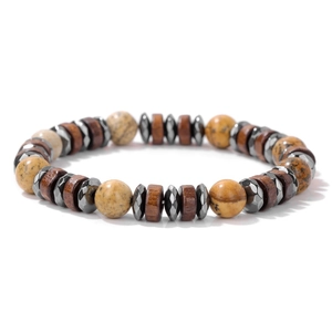 Braccialetto Vintage in Pietra Naturale e Legno con Perline per Uomo Donna Ematite Elastico Gioielli a Mano Regalo