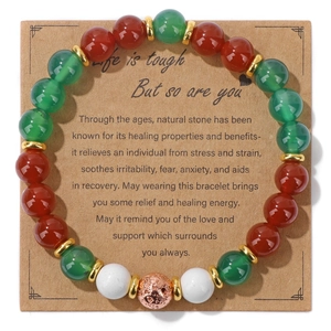 Natural Stone Healing Energy Beaded Bracelet For Women Men With Inspirational Message Card Elastic Adjustable Jewelry Gift