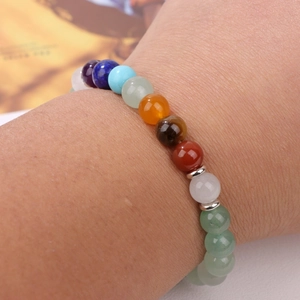 Elastic natural stone bead bracelet with amethyst and tiger eye for men and women
