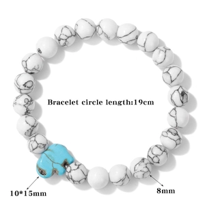White turquoise beaded bracelet with blue elephant stone charm for men and women