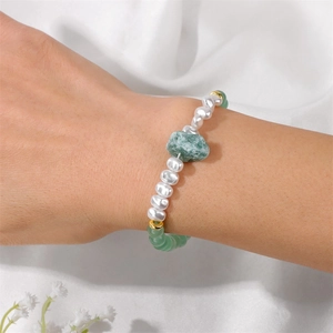 Natural Stone Artificial Baroque Pearl Beaded Bracelet With Raw Crystal Pendant Handmade Bohemian Jewelry For Women Birthday Gift