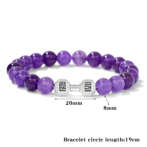 Dumbbell bracelet featuring 8mm purple natural stone beads and silver LIFT LIVE gym charm