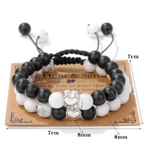 Detail of Mom & Son turquoise bead bracelets with silver heart charms and gift card
