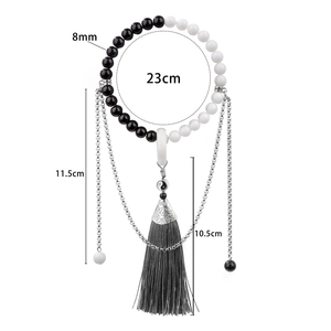 Bracelet chinois Yin Yang Tai Chi en perles de pierre avec glands et dimensions