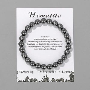 Makroansicht des 8mm Hämatit Perlenarmbands mit dunkelgrauem Metallic-Finish