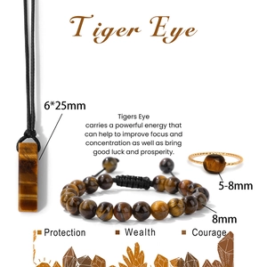 Σετ κοσμημάτων Tiger Eye με μενταγιόν, βραχιόλι με χάντρες και χρυσό δαχτυλίδι για γυναίκες