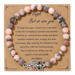 Bracciale Elastico da Uomo con Perline in Pietra Naturale Gufo Vintage Occhio di Tigre Pietra Lavica Lapislazzuli Gioielli con Carta Regalo