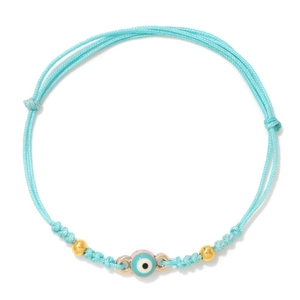 Blau gewebtes Evil-Eye-Armband mit 18k Goldperlen und verstellbarem Schiebeverschluss