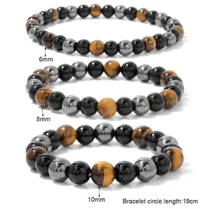 Detailansicht von 6mm, 8mm und 10mm Obsidian- und Tigeraugen-Armbändern mit 19cm Länge