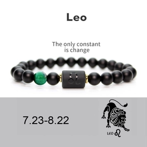 Bracciale in Pietra Naturale Agata Nera 12 Costellazioni dello Zodiaco per Uomo Donna Elastico Braccialetto Ariete Leone Regalo Gioielli