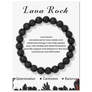 Handgefertigtes 8mm Lava-Gestein Perlenarmband mit elastischem Band und Energiekarte