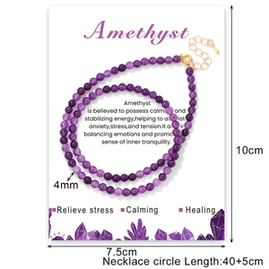 Natural Stone Round Bead Necklace For Women Amethyst Tiger Eye Rose Quartz Turquoise Beaded Chain Fashion Jewelry Gift