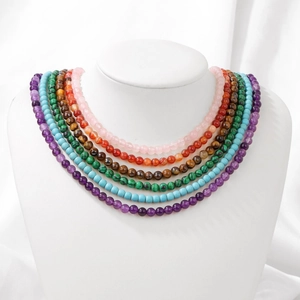 Vibrant 4mm natural stone bead necklaces set with amethyst and turquoise for women