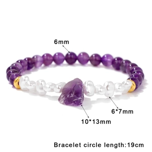Amethist edelsteen armband met 6mm kralen en onregelmatige ruwe steen dames