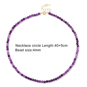 Detail showing 4mm purple amethyst bead necklace with 40cm length and gold extension