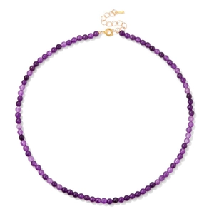Elegant 4mm natural amethyst round bead necklace with adjustable gold clasp