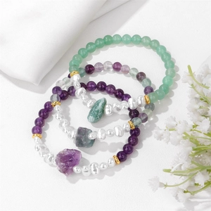 6mm Amethist en parel armbanden met natuurlijke ruwe steen hangers voor dames