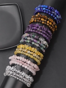 Detailed set of natural irregular gemstone stretch bracelets in various minerals