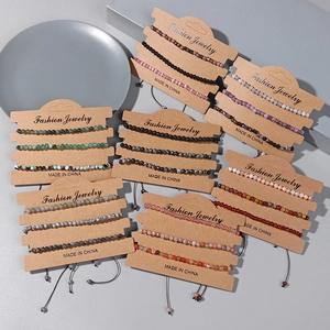 Set of natural blue agate stone beaded bracelets with adjustable hand-woven cords