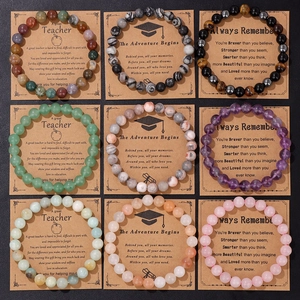Natural Stone Beaded Bracelet With Greeting Gift Card Graduation Teacher Thanks Crystal Beads Elastic Hand Jewelry Women