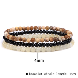 Detail view of 4mm amethyst and agate bead bracelets set with 19cm elastic band length