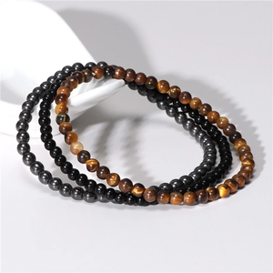 Detailed view of 4mm natural amethyst and agate beaded elastic bracelets for women