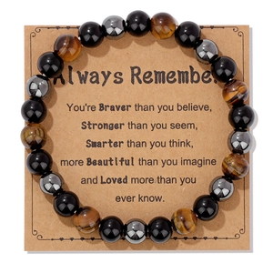 Natural 8mm stone bead bracelet with tiger eye on inspirational card for gift