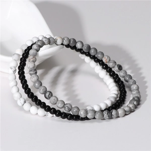 Detailed view of 4mm natural amethyst and agate stretch bracelets with round stone beads