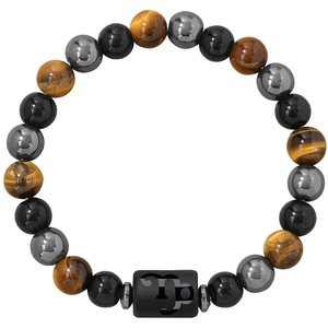 Bracciale elastico in occhio di tigre ed ematite 8mm con simbolo del Capricorno